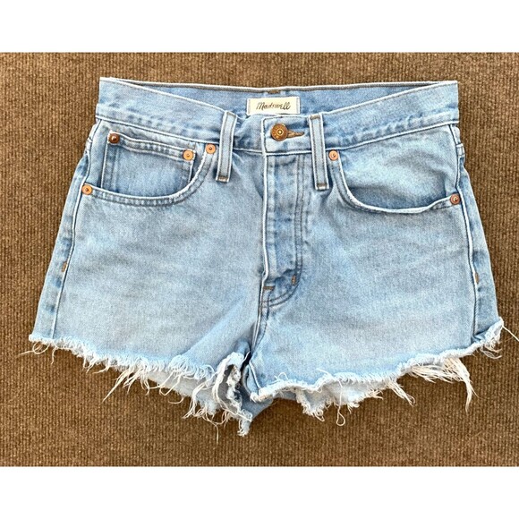 Madewell Shorts Womens 24 Cut-Off Mid Rise Relaxed Button Fly Distressed Denim - Picture 1 of 10